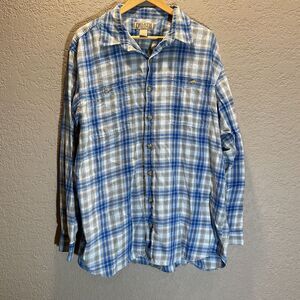 Duluth Trading Button Down Shirt Mens XLT Blue Button Down Outdoor Long Sleeve